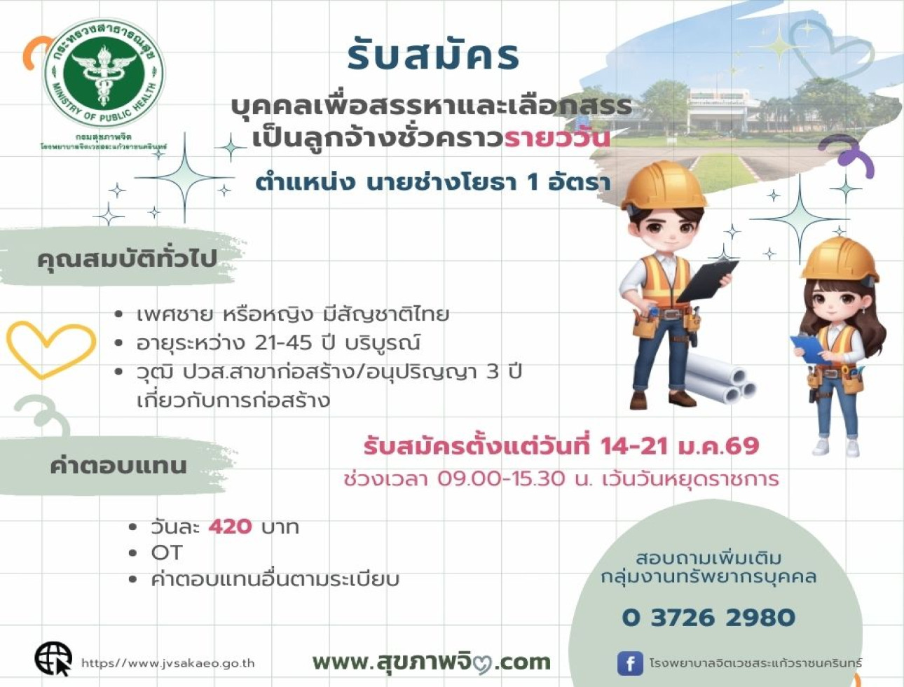 รับสมัคร ตำแหน่ง นายช่างโยธา 1 อัตรา